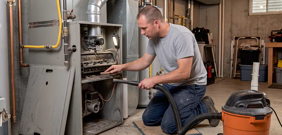 Burner and Heater Compartment Lint Removal in Wayne